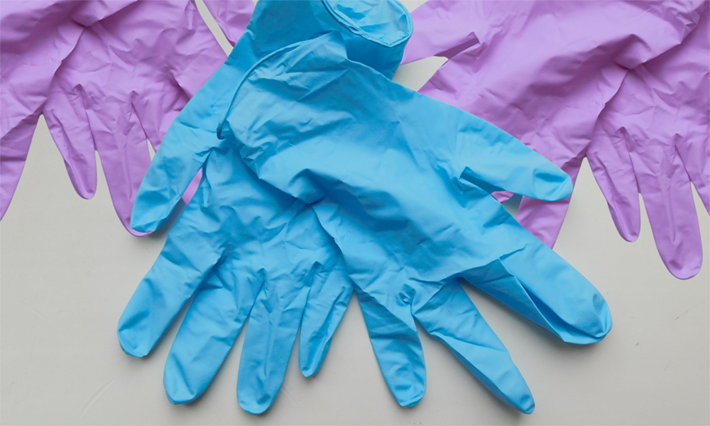 Purple and Blue Latex Gloves