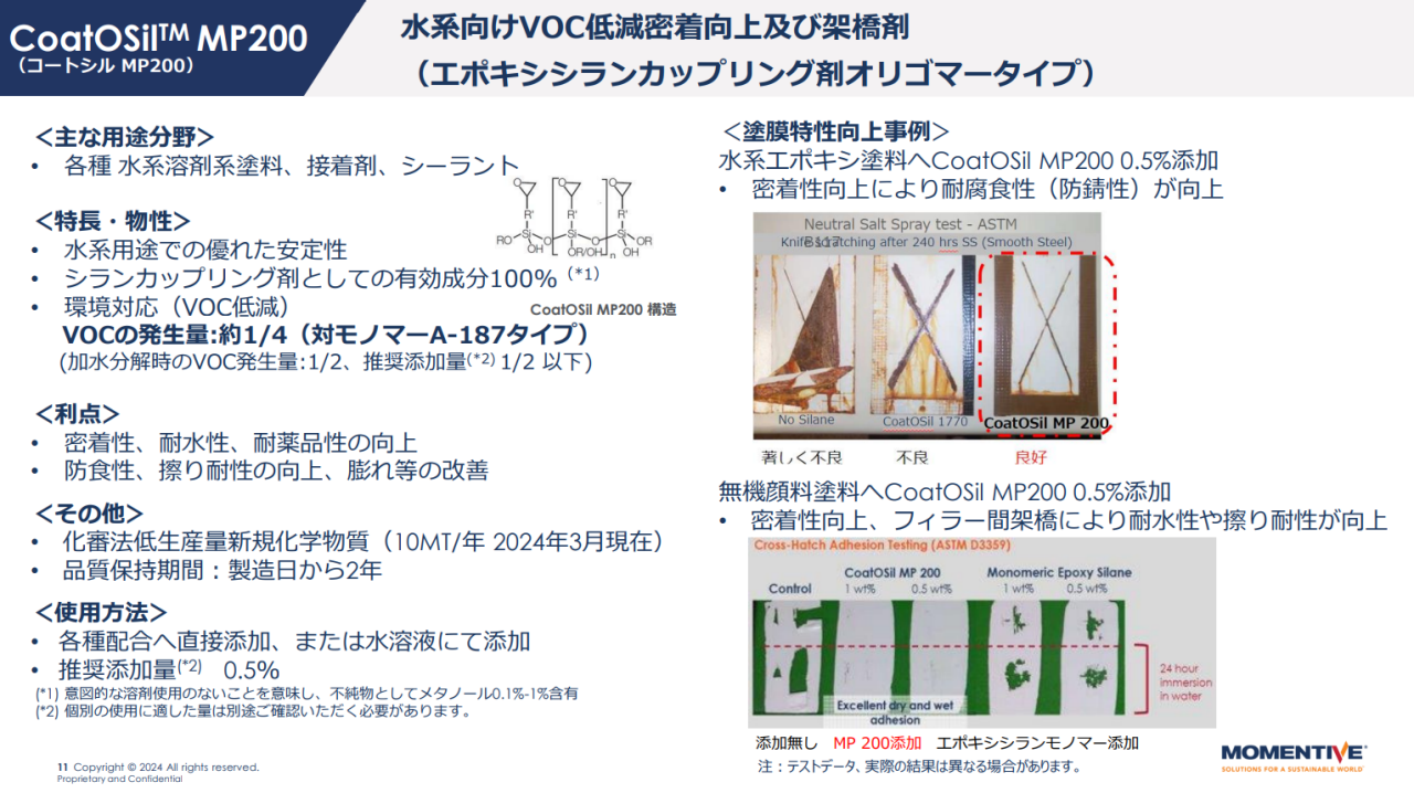 エポキシシランカップリング剤オリゴマータイプ「CoatOSil™ MP 200」
